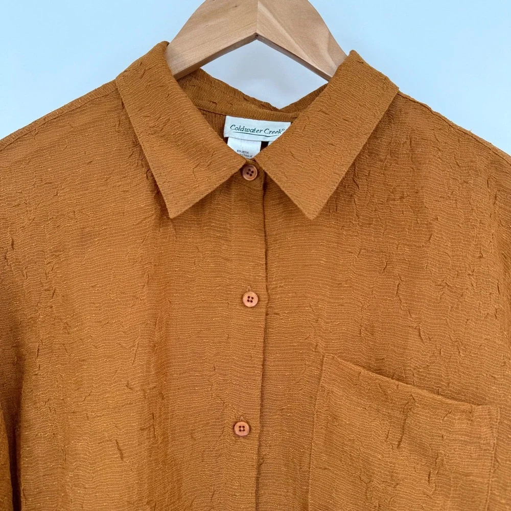 Coldwater Creek‎ Amber Sheer 3/4 Sleeve Textured Button Up Blouse Women's XL - Picture 4 of 13